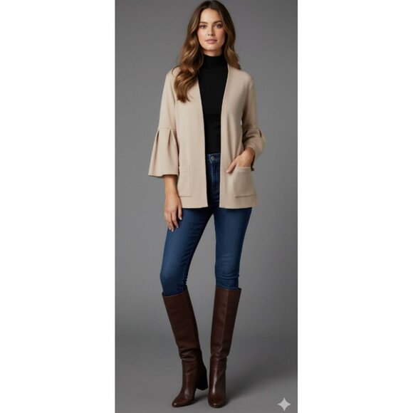 NWT Maria Bellentani Bell Sleeve Two-Button Front Cardigan Beige M - Picture 6 of 14